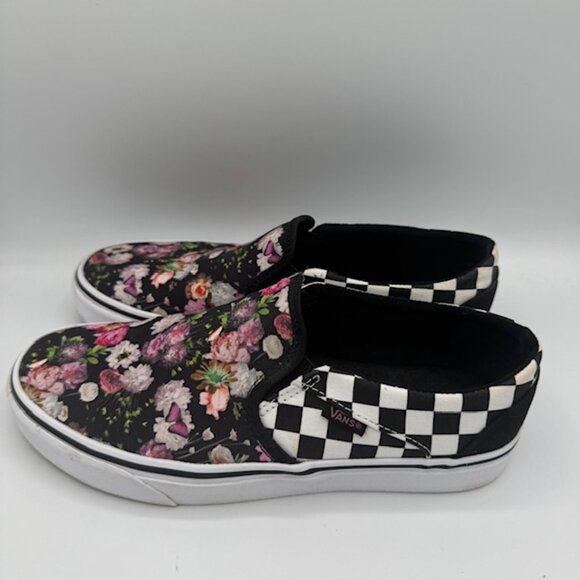 Vans Shoes - Vans Women's Classic Slip-On Black and White Check / Floral Size 9